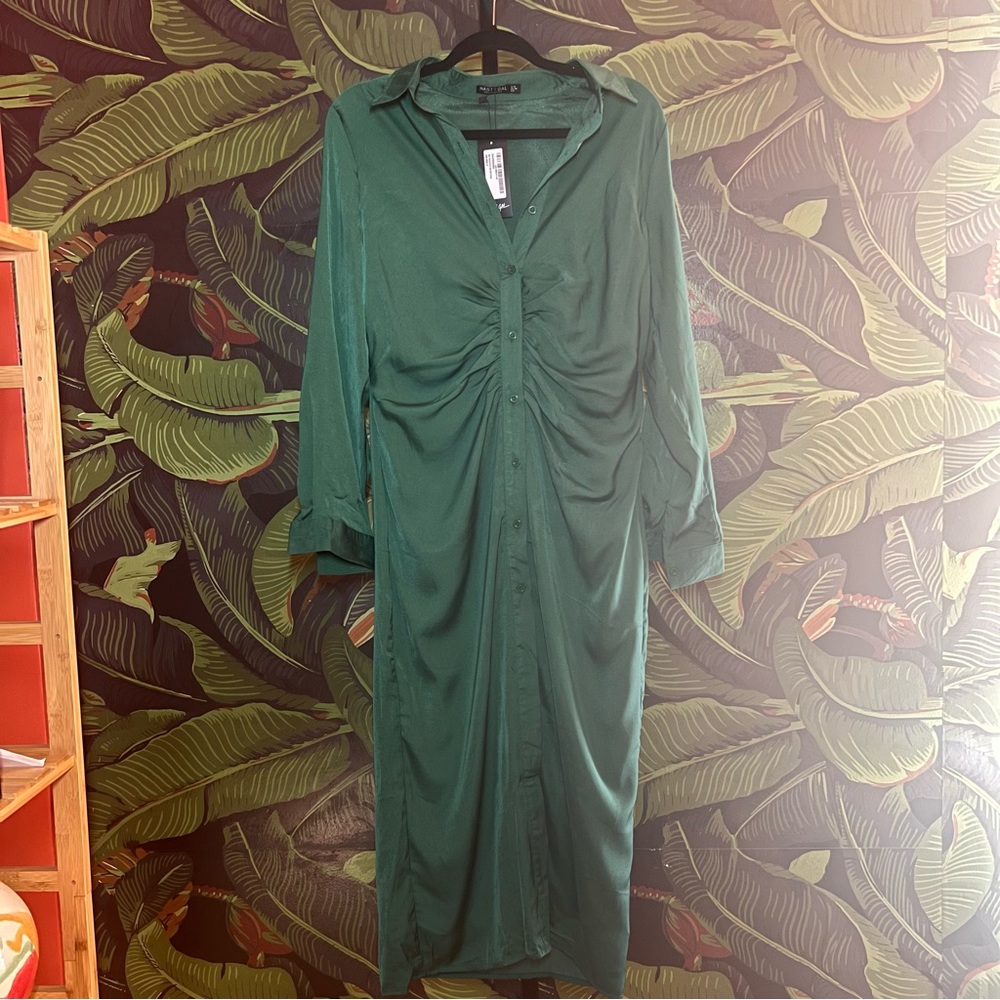 satin midi shirt dress.